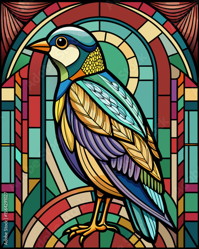 Bird, Stained Glass Style, Full body	