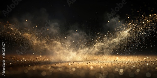 Dust particles suspended in air above a dark and smooth surface with subtle texture