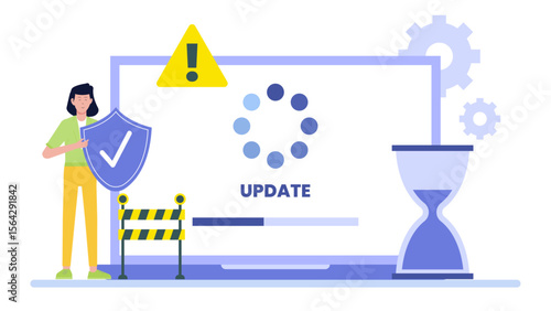 Software update progress displayed with a security shield, ideal for cybersecurity concepts or technology blog websites.