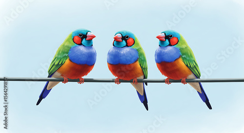 Colorful Gouldian Finches on Wire, Avian Trio