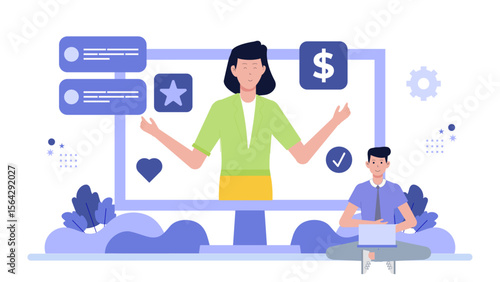 Title Online customer service earning money and satisfaction. Suitable for marketing materials, blog posts, social media, and business presentations related to customer service.