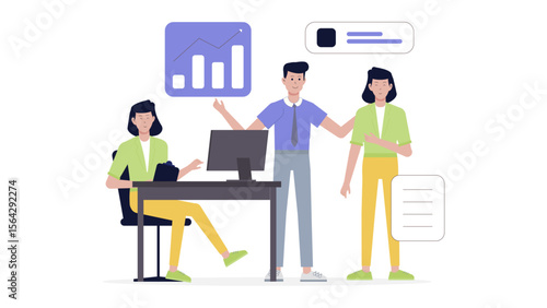 Business team presenting a graph. Suitable for presentations, business reports, websites, articles on teamwork, achievements, data analysis, corporate meetings, and financial projections.