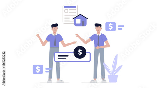 Two men discussing home loans and finances, suitable for financial blogs, real estate articles, banking websites, and mortgage advertisements.