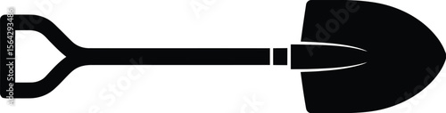 Simple black garden tool shovel on a vector silhouette