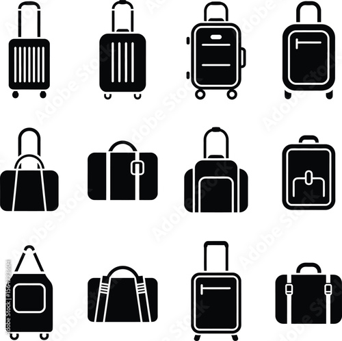 Collection of various luggage, suitcases, duffel bags,  travel bags and carry ons isolated on a vector graphic