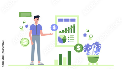 Businessman presenting financial growth charts suitable for presentations, reports, websites, articles, and blog posts on finance and business.
