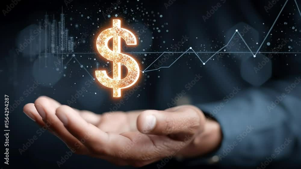 Hand Reaching Out Towards Digital Dollar Sign and Growth Chart with ai generated