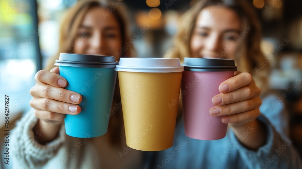 Diverse office workers clinking to-go cups in corporate diversity stock photo Diverse office workers clinking to-go cups in corporate diversity stock photo