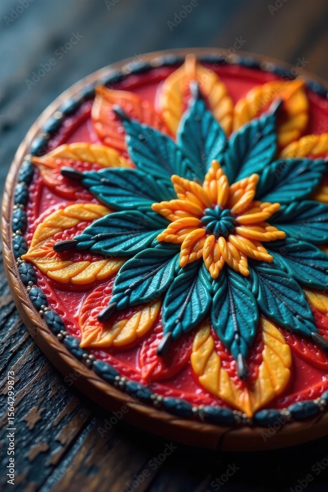 Fototapeta premium Close-up of a round coaster, intricate design , white, acrylic, circular