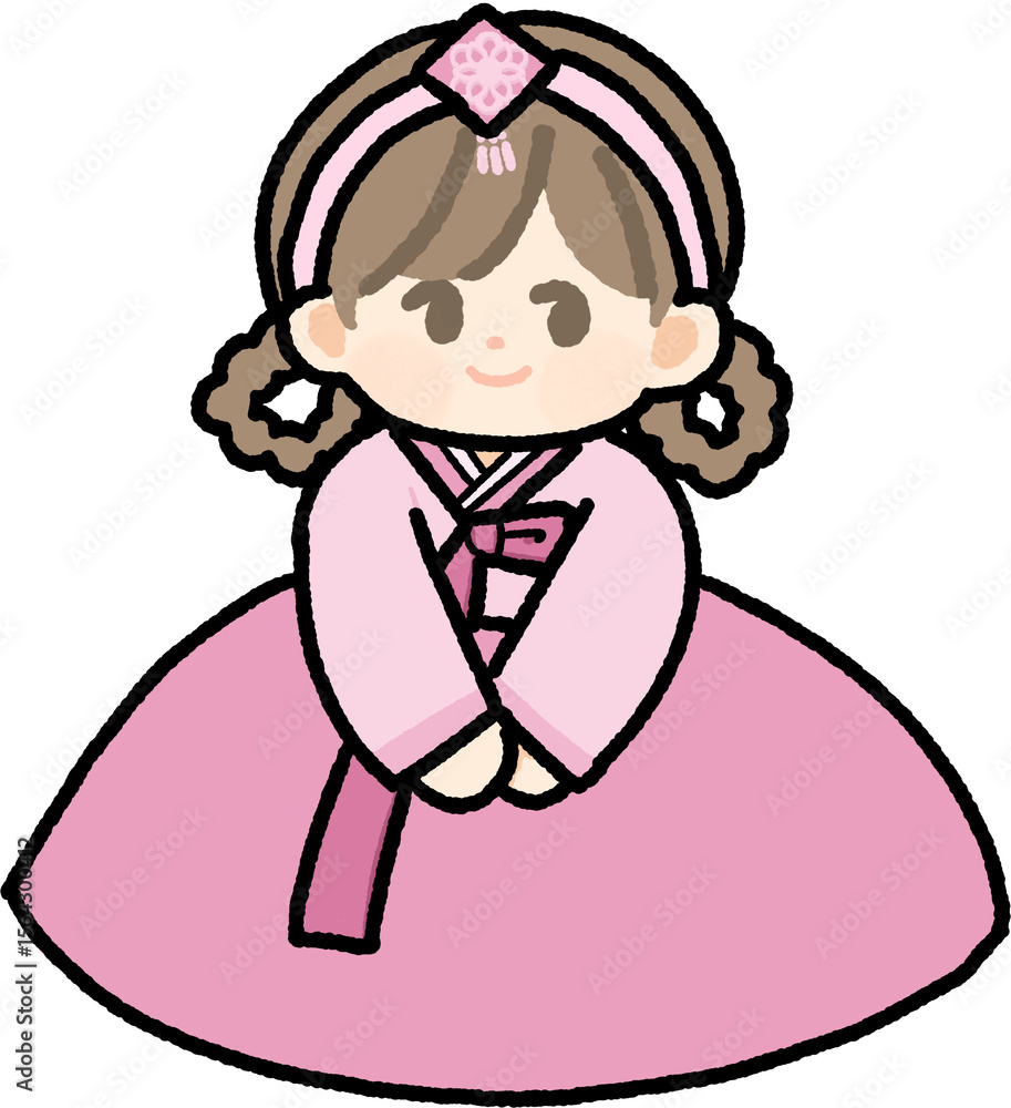 Obraz premium A cute boy in blue traditional Korean dress (hanbok), perfect for culture, holiday, and kids illustrations. 