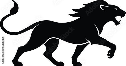 A aggresive lion running pose Vector Black silhouette. with white background