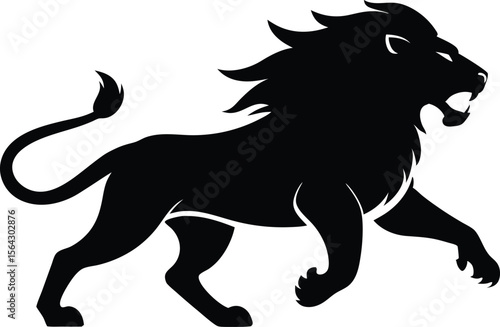 A aggresive lion running pose Vector Black silhouette. with white background