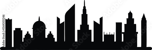 Abu Dhabi skyline horizontal banner. Black Abu Dhabi, United Arab Emirates. Vector template for your design.