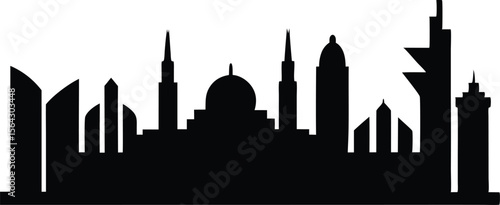 Abu Dhabi skyline horizontal banner. Black Abu Dhabi, United Arab Emirates. Vector template for your design.