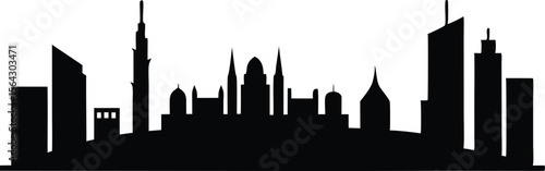 Abu Dhabi skyline horizontal banner. Black Abu Dhabi, United Arab Emirates. Vector template for your design.