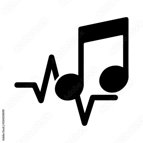 Music note with pulse line rhythm mobile app icon on transparent background
