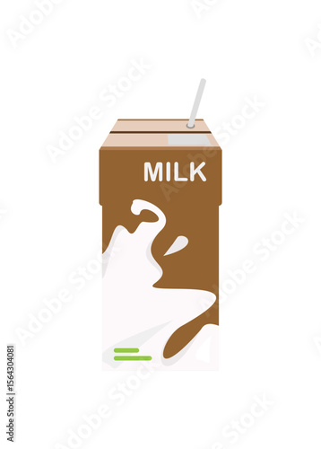 Milk in small carton packaging with straw. Simple flat illustration
