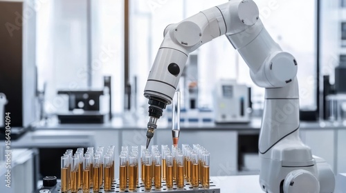 Automated lab process with robotic arm handling test tubes