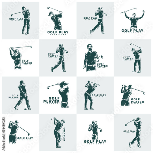 Group of Golf Player logo design vector. Set of Silhouette Golf Male Player Template Illustration. Icon Symbol