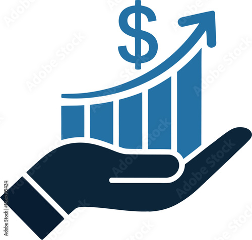 Investment growth chart with hand and dollar sign for financial success icon