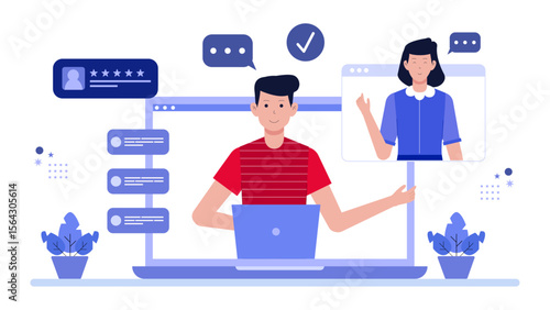 Online meeting smiling team receive positive feedback. Suitable for website banners, business presentations, social media posts, and virtual meeting concepts.