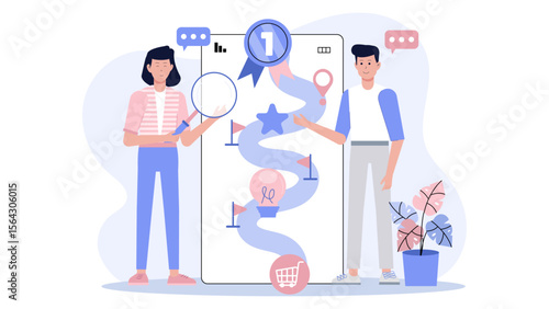 Success roadmap with two people planning, suitable for business presentations, teamwork concepts, goal setting infographics, and career development materials.