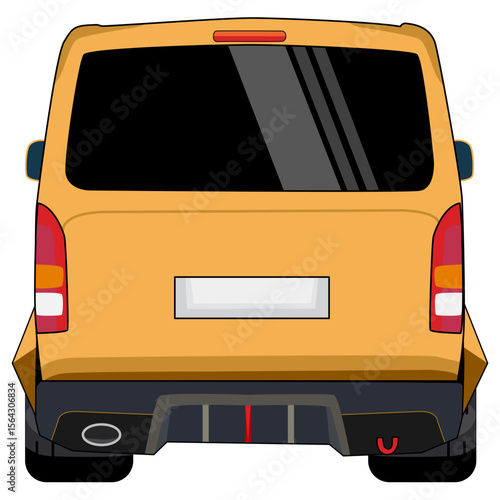 Rear View of Yellow  Van Car Illustration