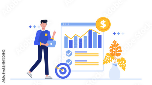 Man analyzing financial growth charts, suitable for business presentations, financial reports, investment websites, and economic blogs.