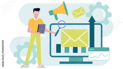 Title Email marketing success analysis. Suitable for digital marketing companies, presentations, blog posts, social media, and email campaigns about email marketing strategies.
