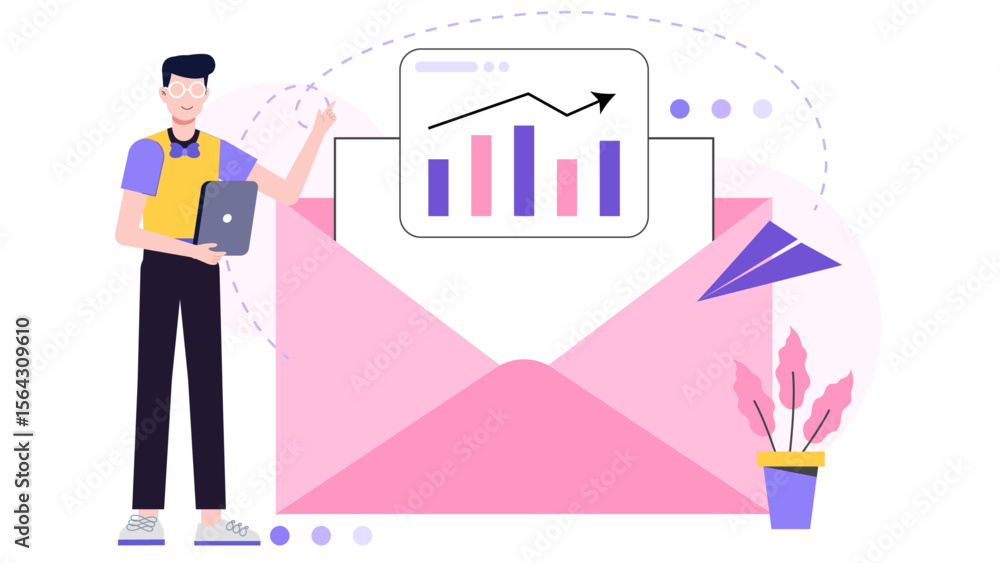 Man presents email marketing graph data illustrating sales growth. Ideal for digital marketing presentations, business reports, and ecommerce articles. Man presents email marketing graph data illustrating sales growth. Ideal for digital marketing presentations, business reports, and ecommerce articles.
