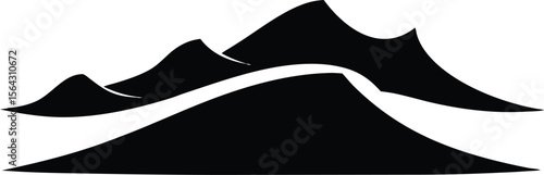 Desert sand dunes tree silhouette. desert scene with sand dunes, tree, and shrubs in black and white