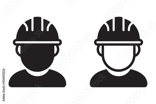 Construction worker icon set silhouette vector illustration with safety helmet gear on white background