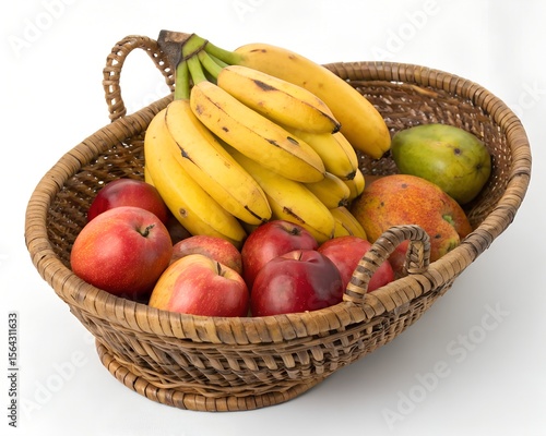 Assorted Tropical Fruits Including Banana in Winnowing Basket