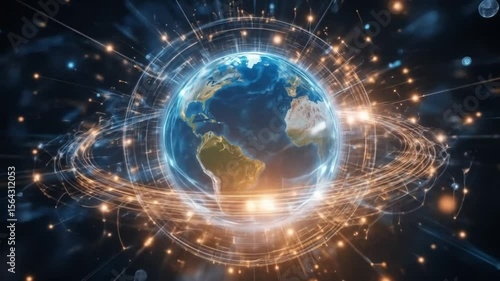 Wallpaper Mural Futuristic earth animation with global network connections and digital technology concept Torontodigital.ca