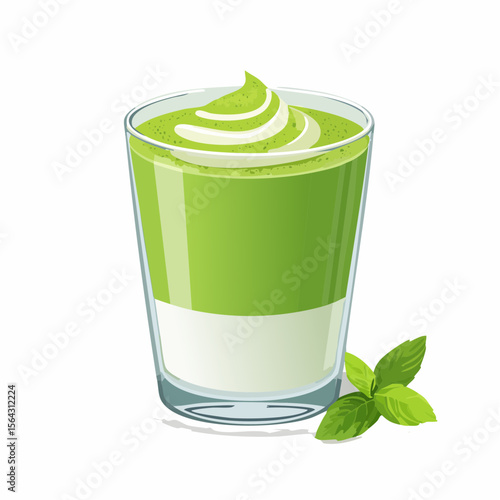 抹茶ラテの透明グラスベクターイラスト