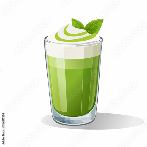 抹茶ラテの透明グラスベクターイラスト