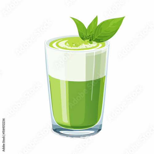 抹茶ラテの透明グラスベクターイラスト