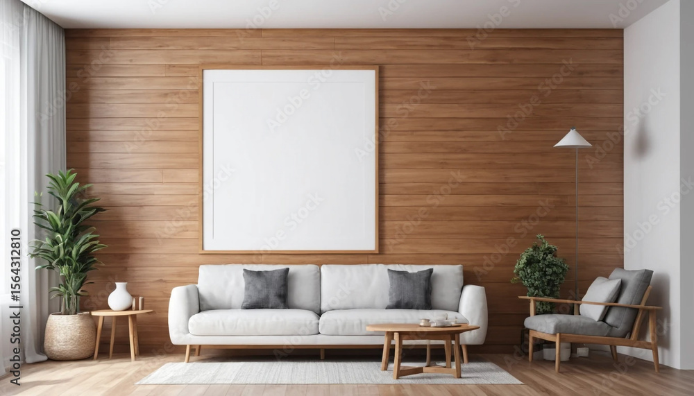 Wooden Interior Lounge with White Frame Display Wooden Interior Lounge with White Frame Display