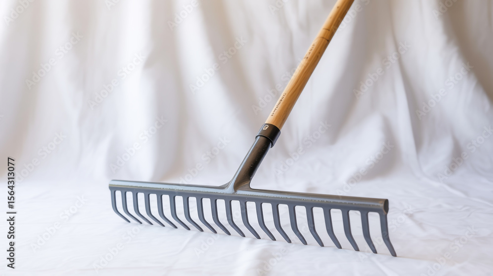 Naklejka premium A high-quality product photograph of a garden rake on a pure white background.