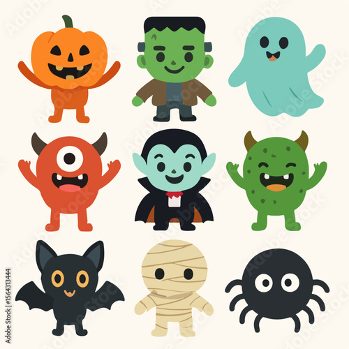 Halloween monsters characters set for kids and festive designs