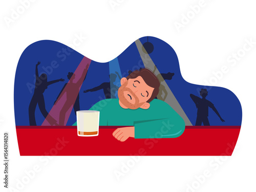 Person blackouts, man drinks beer at the bar. Las Vegas illustration. Vector flat illustration.