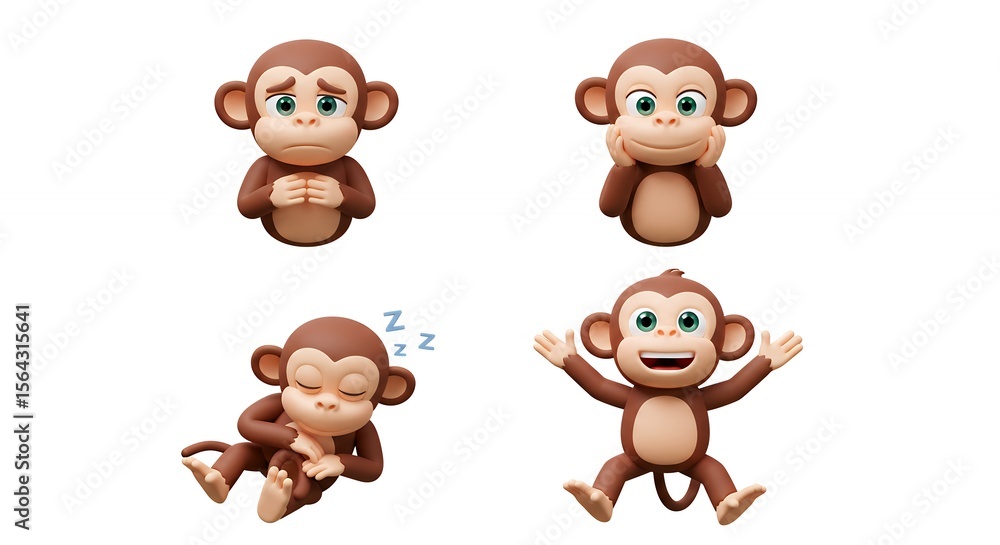 Obraz premium Cartoon monkey expressions set