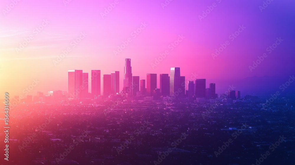 Fototapeta premium Cityscape at Sunset with Twilight Sky.