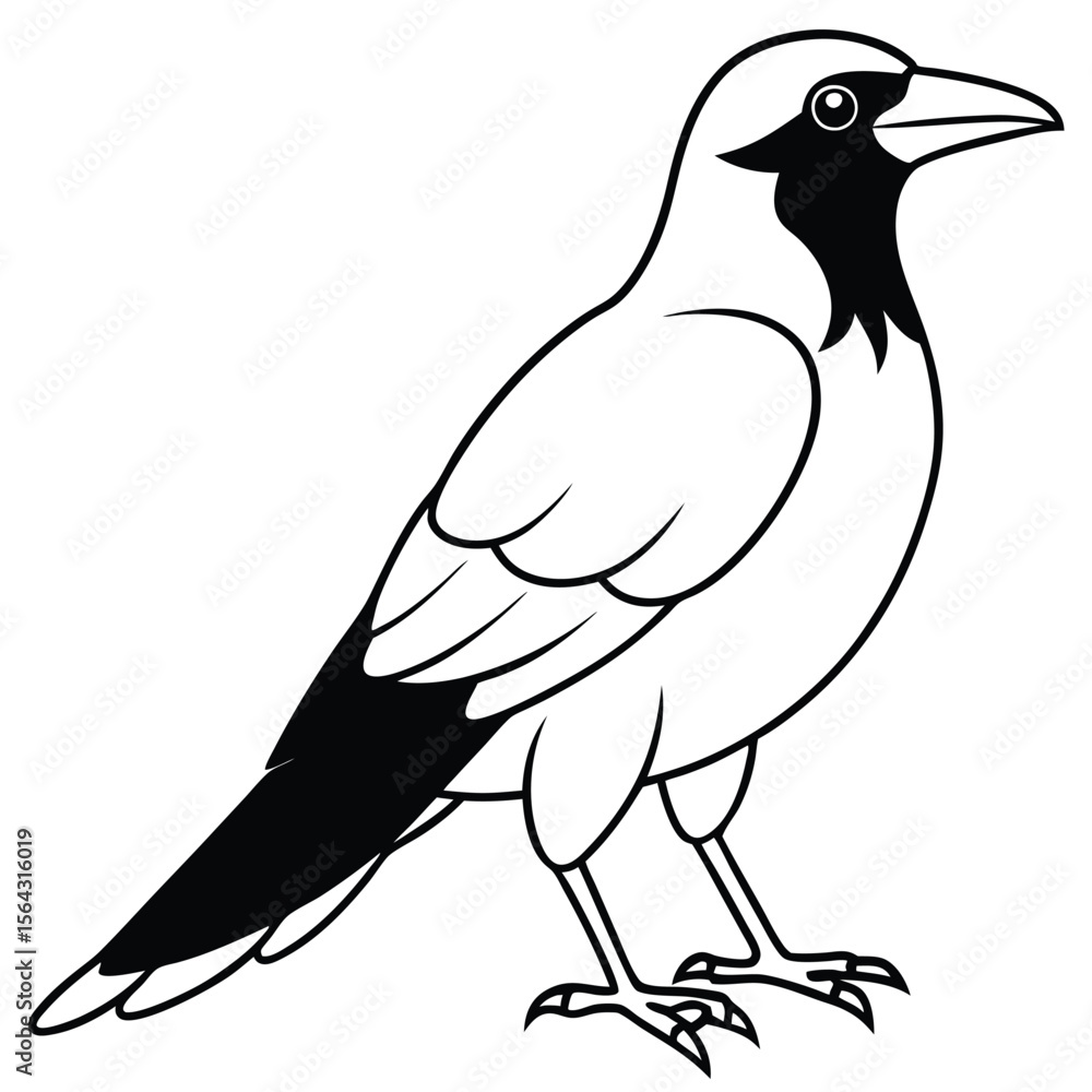 Fototapeta premium Cute crow outline art illustration coloring page book for kids