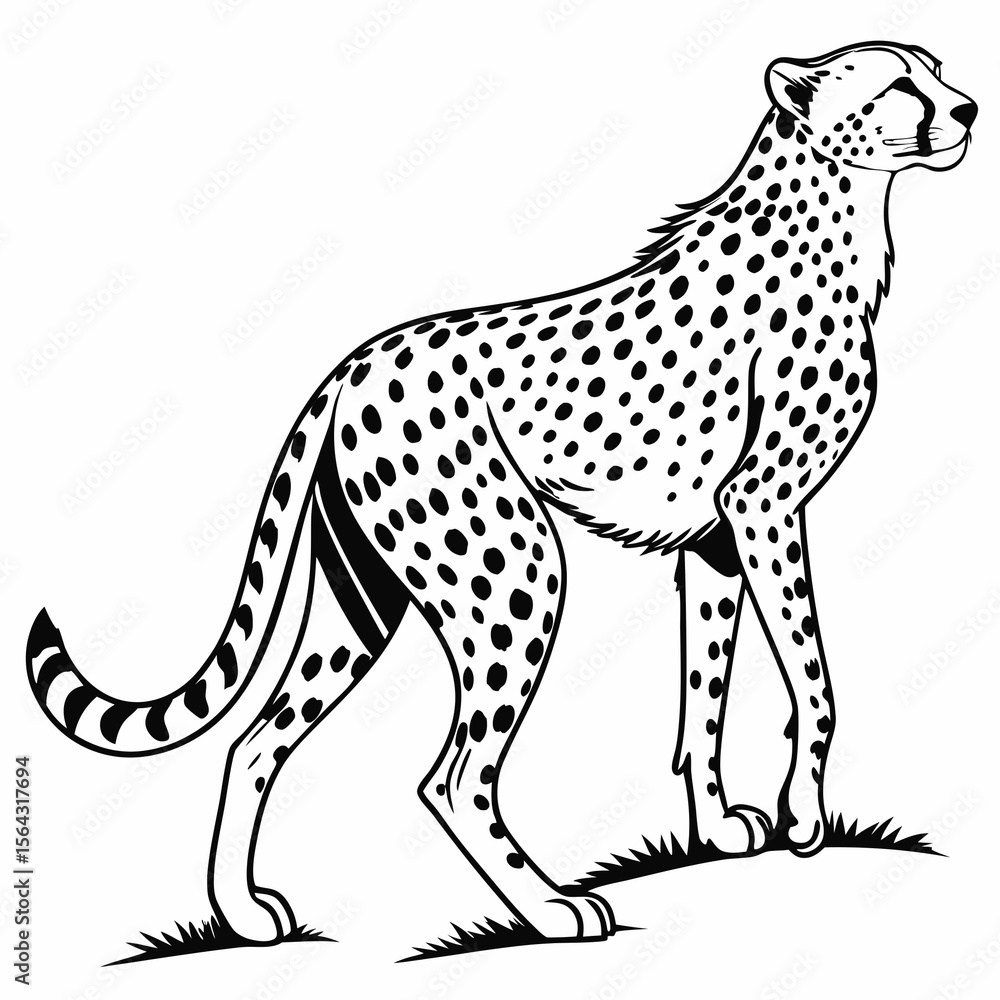 White back ground a black and white illustration of a cheetahs. White back ground a black and white illustration of a cheetahs.