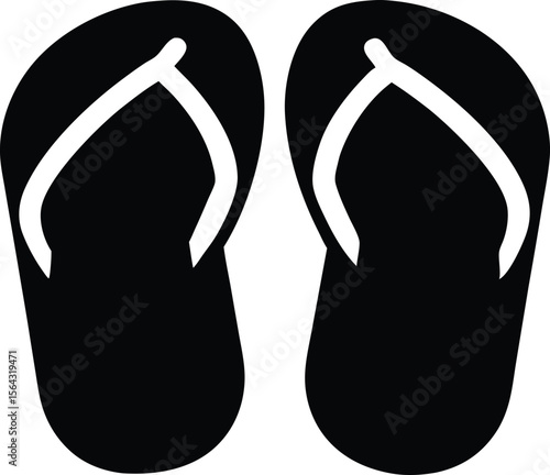 Flip flop icon silhouette illustration on white background. Black and white flip flops icon 