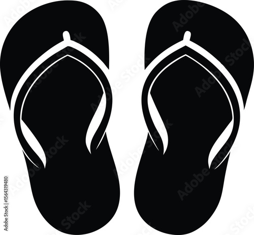 Flip flop icon silhouette illustration on white background. Black and white flip flops icon 