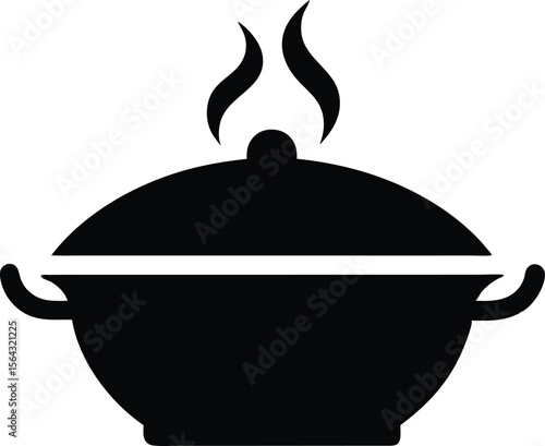 Hot pot silhouette, Silhouette art illustration of a hot pot with steam waves vector design