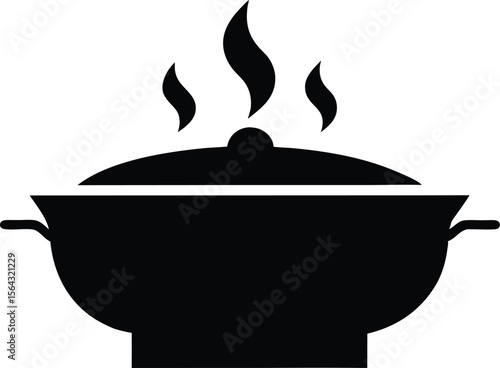 Hot pot silhouette, Silhouette art illustration of a hot pot with steam waves vector design