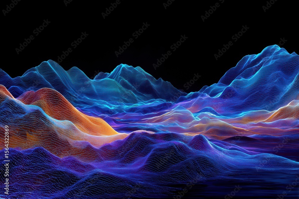 Fototapeta premium Colorful digital landscape with a wireframe texture.